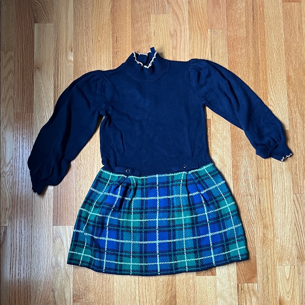 Navy and Plaid Turtleneck Dress